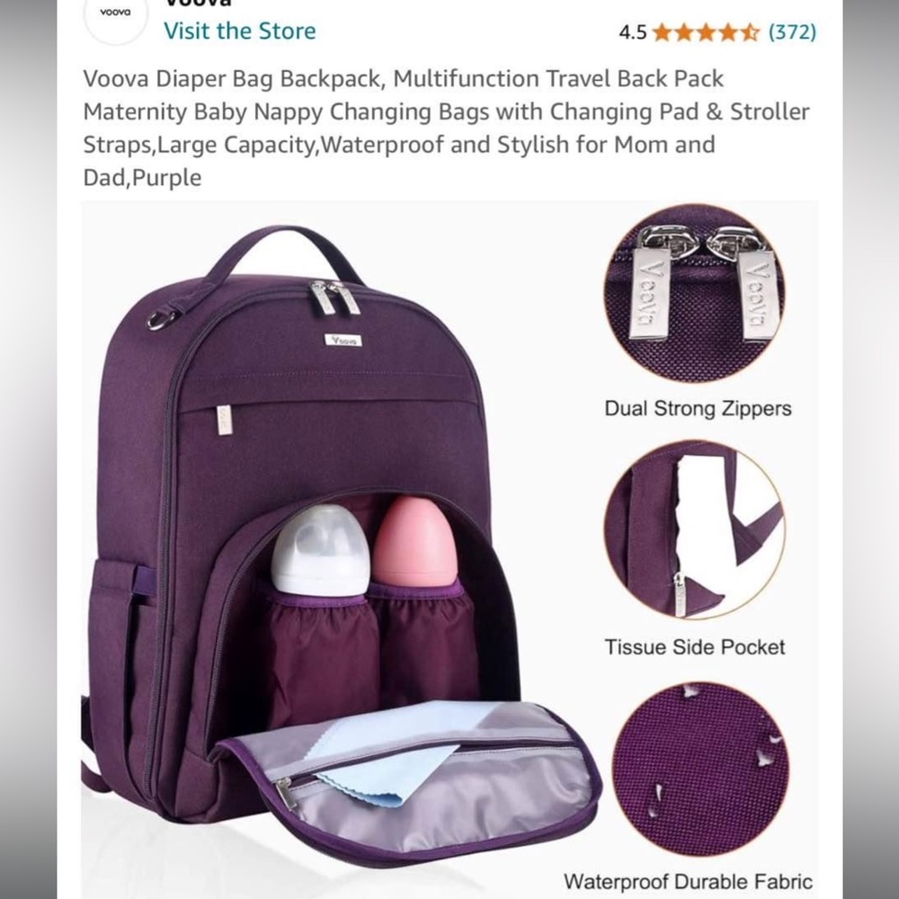 Diaper Bag Backpack Multifunction Travel Backpack Purple - Picture 11 of 15